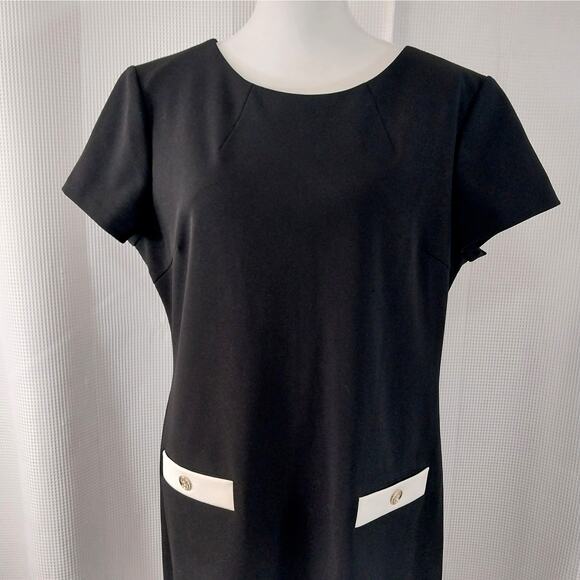 TOMMY HILFIGER! BLACK & WHITE W/GOLD BUTTON FRONT POCKETS, RETRO DRESS! SZ 16 - Picture 3 of 10